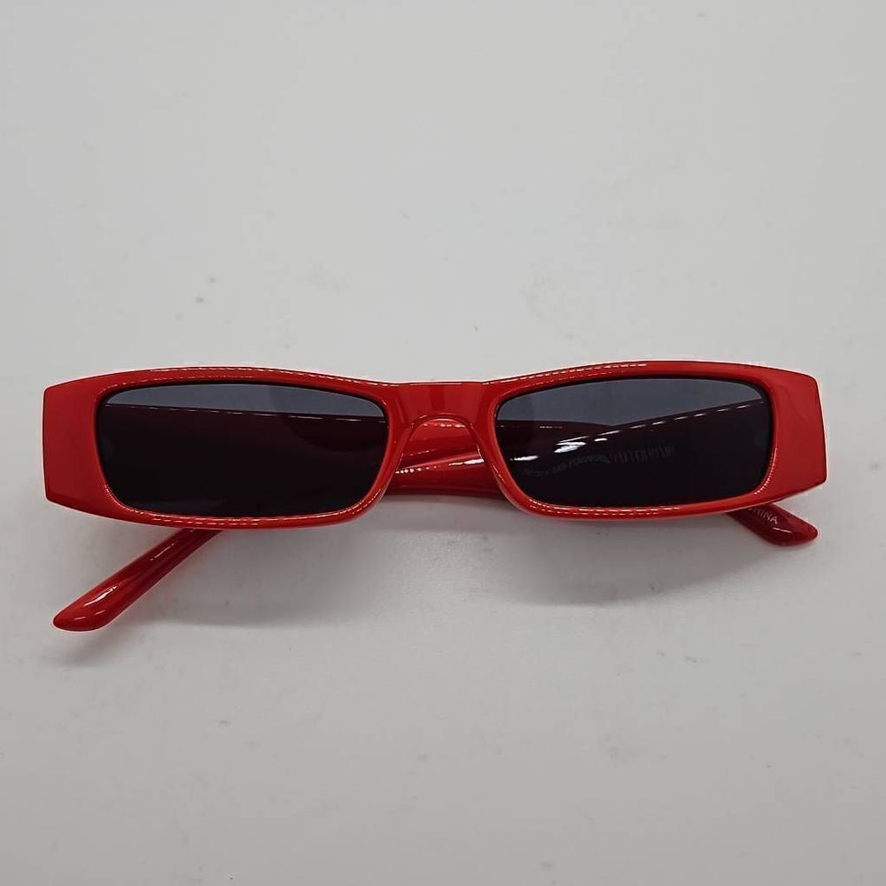1990s Retro Style Futuristic Red Rectangle Sunglasses Petals and Peacocks